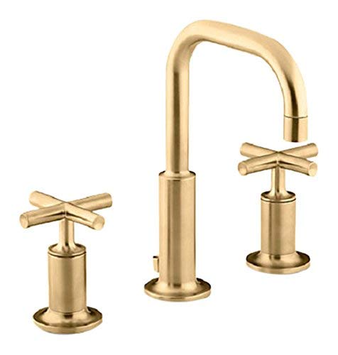 KOHLER K-14406-3-BGD Purist Widespread Bathroom Sink Faucet with Low Cross Handles and Low Gooseneck Spout, Vibrant Moderne Brushed Gold