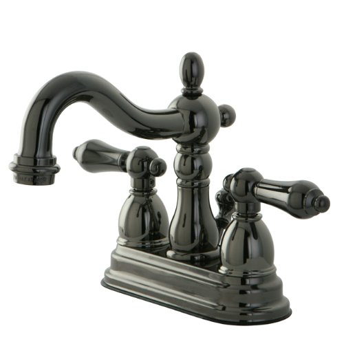 Kingston Brass NB1600AL Water Onyx 4 inch Centerset Lavatory Faucet with Brass Pop-up Drain, Black Stainless Steel