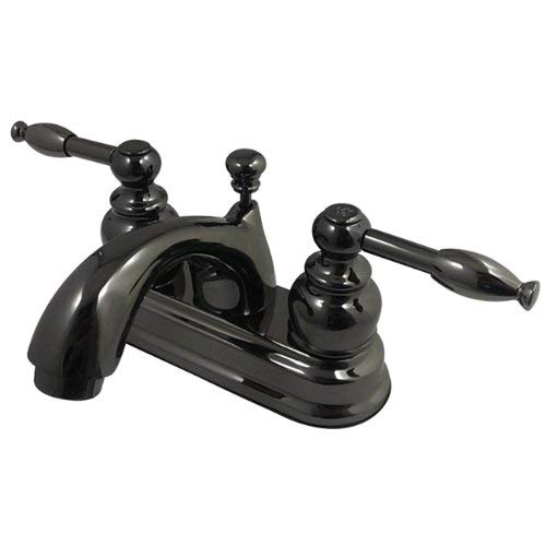 Kingston Brass NB2600KL Water Onyx 4 inch Centerset Lavatory Faucet with Retail Pop-up Drain, Black Stainless Steel