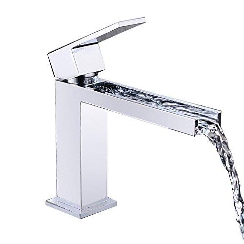 Lovedima Fiego Modern Chrome Waterfall Single Hole Faucet for Bathroom Sinks (Short)