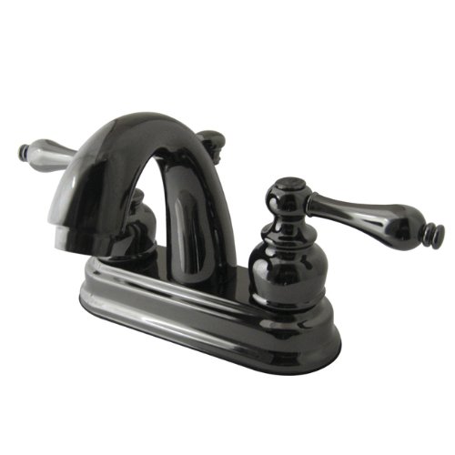 Kingston Brass NB5610AL Water Onyx 4 inch Centerset Lavatory Faucet with Brass Pop-up Drain, Black Stainless Steel