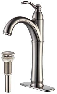 Kraus FVS-1005-PU-10SN Riviera Single Lever Vessel Bathroom Faucet with Matching Pop Up Drain Satin Nickel