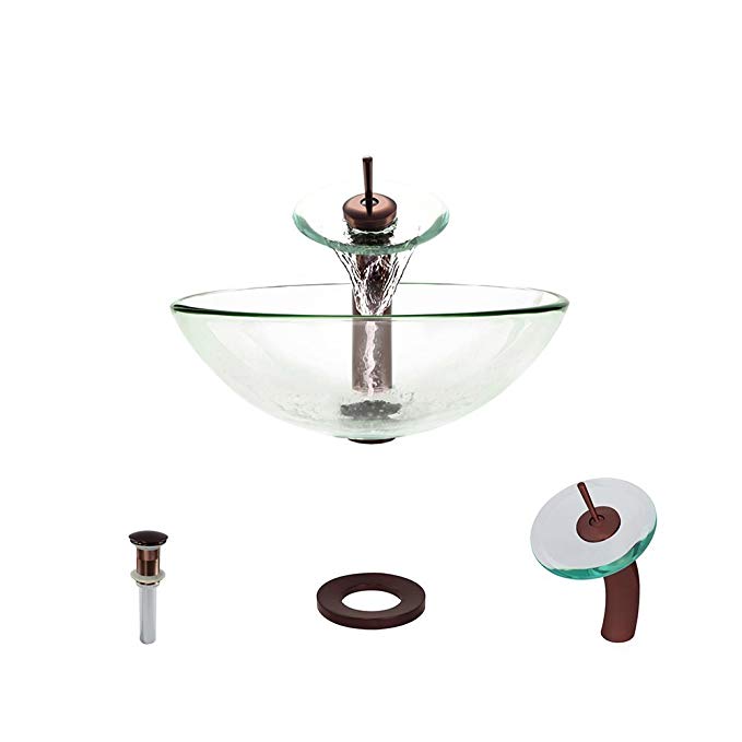 601 Crystal Oil Rubbed Bronze Waterfall Faucet Bathroom Ensemble