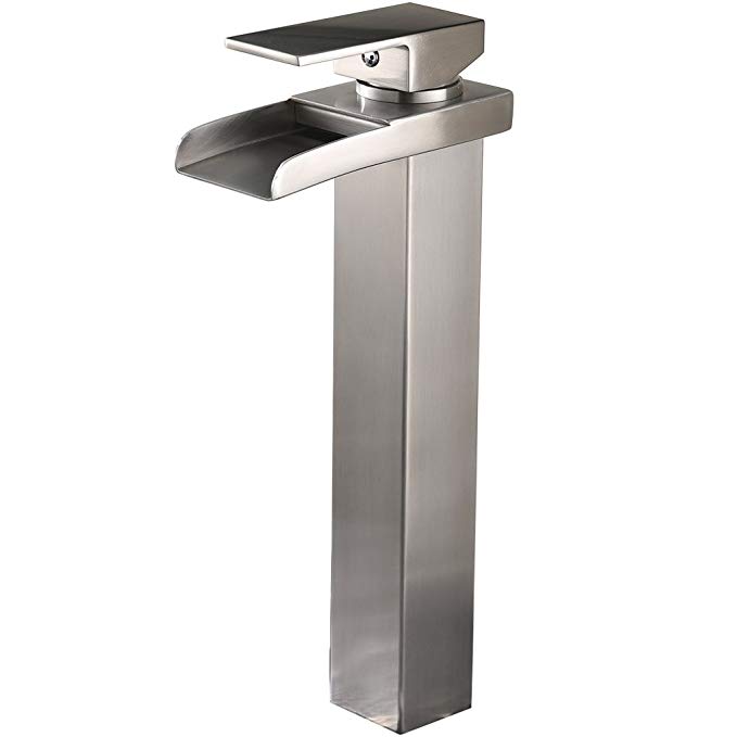 Hotis Contemporary Brushed Nickel Single Handle Tall Body Laundry Vanity Waterfall Bathroom Sink Faucet,Deck Mount Tall Body Vessel Sink Faucets