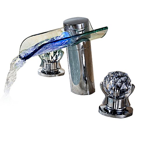 Lovedima Bathroom LED Lighted Waterfall Sink Faucet With Crystal Handles in Chrome