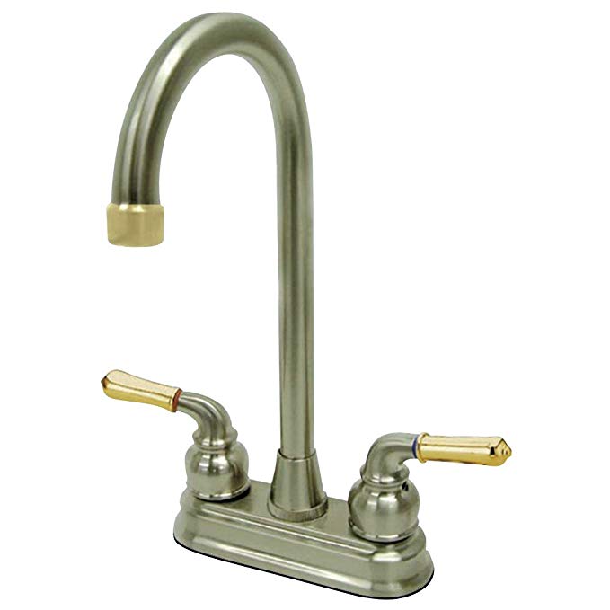 Kingston Brass GKB499 Magellan 4-inch Bar Faucet, Satin Nickel with Polished Brass Trim