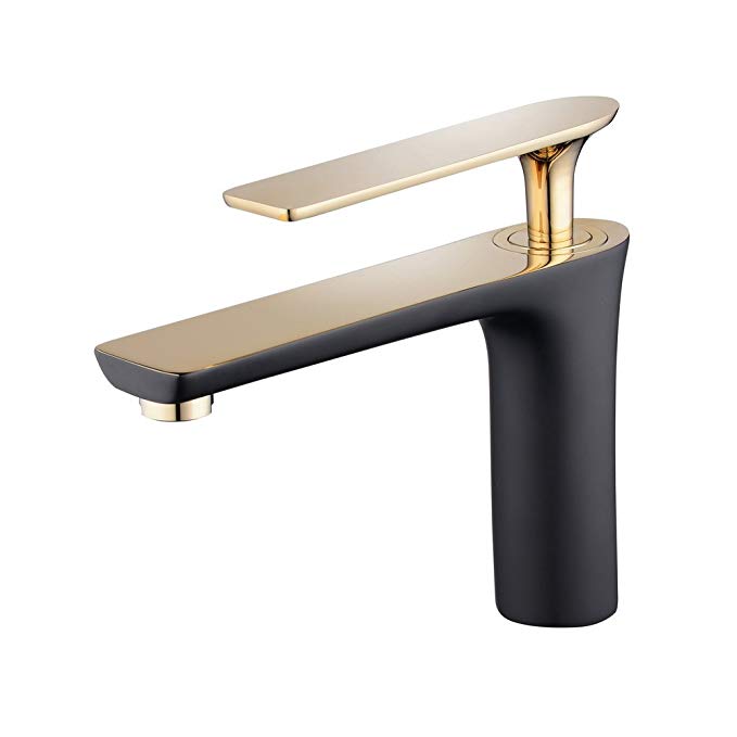 Hiendure Centerset Single Handle Bathroom Sink Vessel Faucet Brass Basin Mixer Taps With Gold Polished Handle, Black Painting