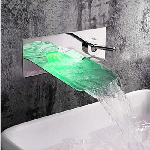 LightInTheBox Wall Mounted Single Handle Two Holes in Chrome Bathroom Sink Faucet LED Water Flow Color Changing Temp