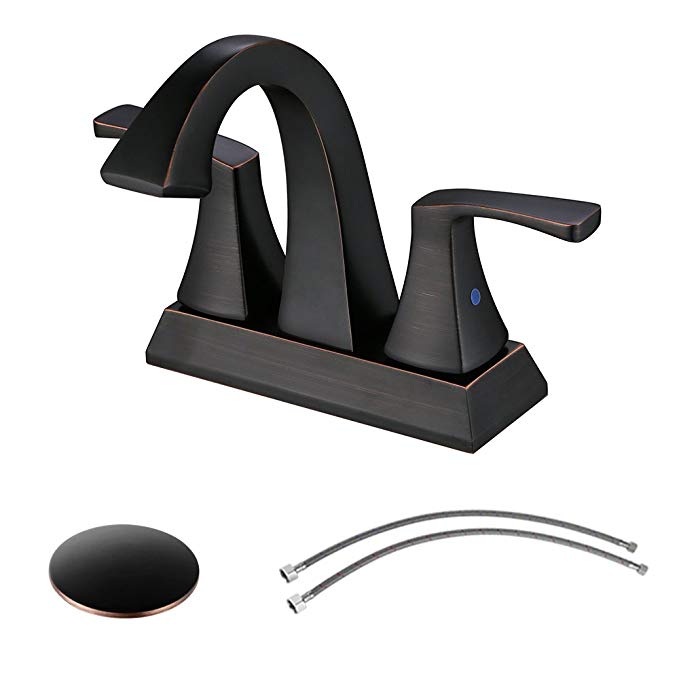 PARLOS 2 Handles Bathroom Faucet with Pop-up Drain and Faucet Supply Lines, Oil Rubbed Bronze, Doris 13635