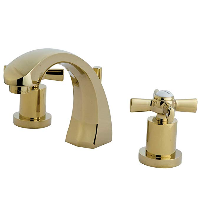 KINGSTON BRASS KS4982ZX Millennium 8 to 16-Inch Widespread Lavatory Faucet with Brass Pop-Up, Polished Brass