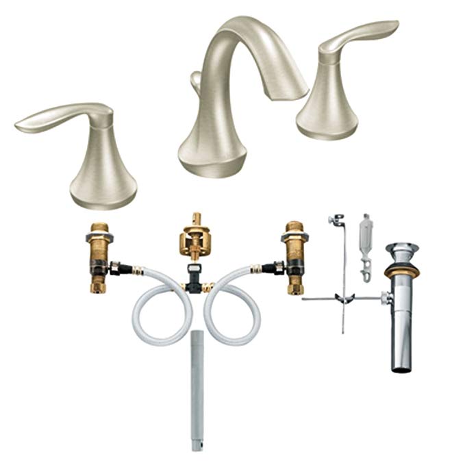 Moen T6420BN-9000 Eva Two-Handle High Arc Bathroom Faucet with Valve, Brushed Nickel