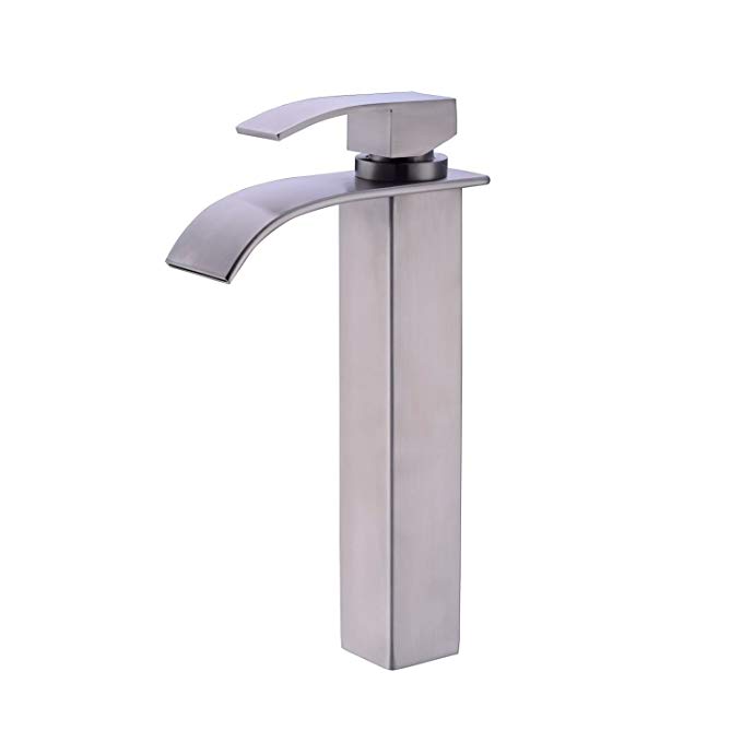 SUMERAIN Waterfall Bathroom Lavatory Vessel Sink Faucet Lead-Free SUS304 Stainless Steel Brushed Finish