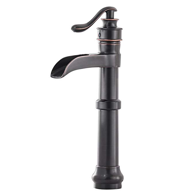 Greenspring Oil Rubbed Bronze Bathroom Vessel Faucet Single Handle One Hole Waterfall Faucet Lavatory Tall Body Deck Mount,ORB