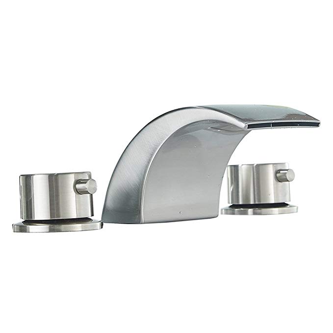 Bathfinesse 8-16 Inch Waterfall Widespread Bathroom Sink Faucet 3 Holes with Two Handles Brushed Nickel