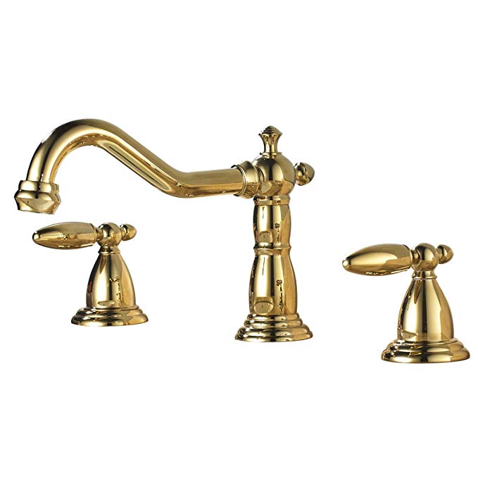 Senlesen Gold Widespread Three Holes Double Knobs Bathroom Faucet Without Pop Up Drain