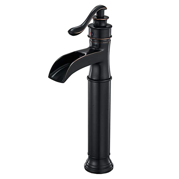 BWE Oil Rubbed Bronze Waterfall Single Handle Lever One Hole Bathroom Vessel Sink Faucet Deck Mount