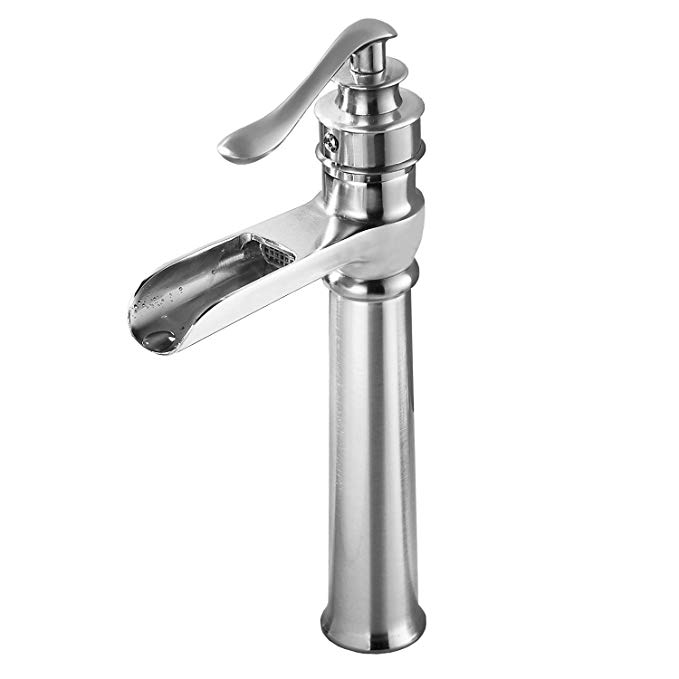 Senlesen Brushed Nickel Tall Body Bathroom Vessel Faucet Waterfall Basin Mixer Tap