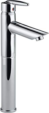 Delta 585LF-VCSLPU Grail Single Handle Centerset Bathroom Faucet with Riser - Less Pop-Up, Chrome