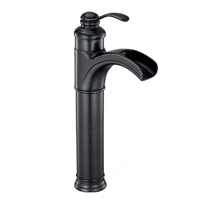 GGStudy Waterfall Bathroom Sink Vessel Faucet Oil Rubbed Bronze Single Handle Lever Hole