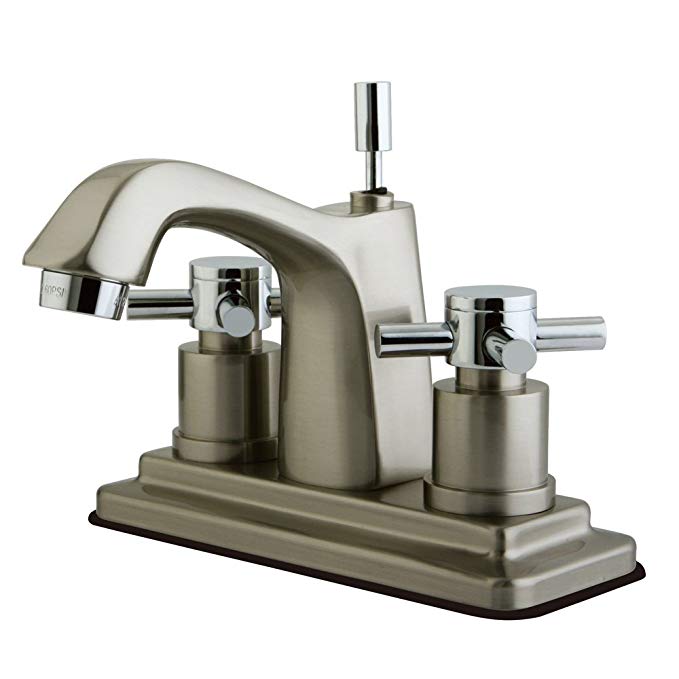 Kingston Brass KS8647DX Concord Twin Cross Handles 4-Inch Lavatory Faucet, Chrome/Satin Nickel