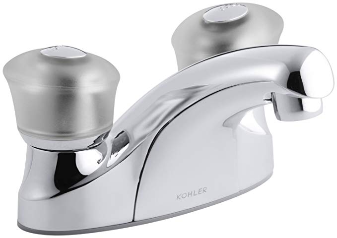 KOHLER K-15243-7-CP Coralais Centerset Lavatory Faucet with Grid Drain and Sculptured Acrylic Handles, Polished Chrome