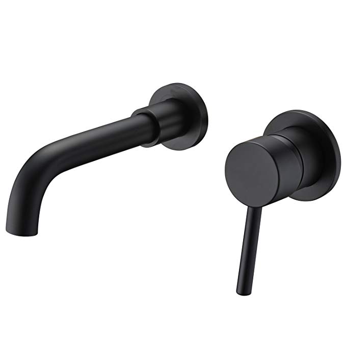 Sumerain Wall Mount Bathroom Faucet Black,Matte Black Finish,-Rough-in Valve Included