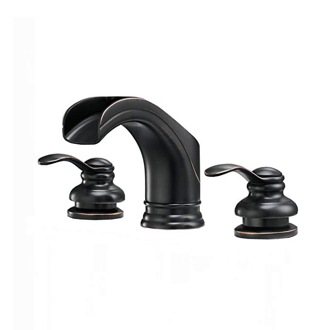 BWE Waterfall 8-16 Inch 3 Holes Two Handle Widespread Bathroom Sink Faucet Oil Rubbed Bronze