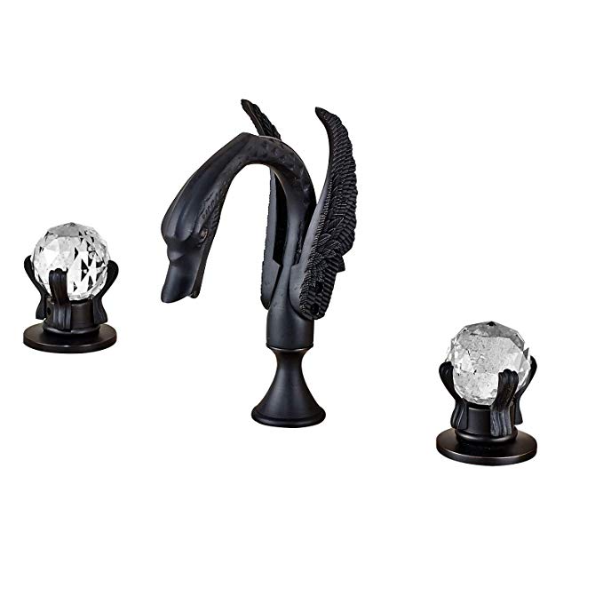 Senlesen Luxury Oil Rubbed Bronze Swan Faucet Crystal Glass Handles Widespread Mixer Tap