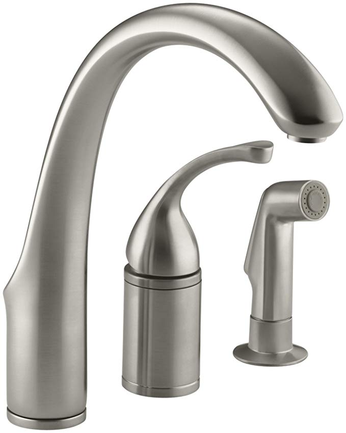 KOHLER K-10430-BN Forte Single Control Remote Valve Kitchen Sink Faucet with Sidespray and Lever Handle, Vibrant Brushed Nickel