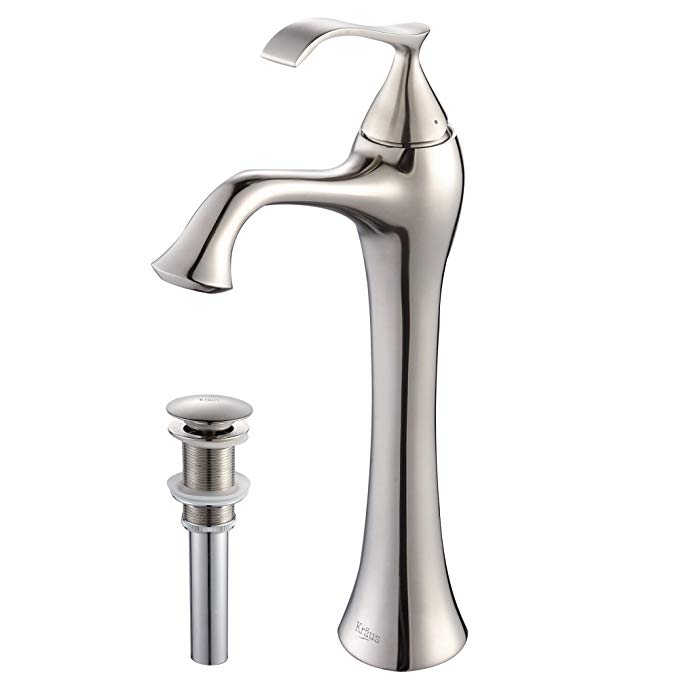 Kraus KEF-15000-PU15BN Ventus Single Lever Vessel Bathroom Faucet with Pop Up Drain Brushed Nickel