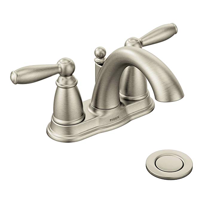 Moen 6610BN Brantford Brushed nickel two-handle high arc bathroom faucet with Drain Assembly, Brushed Nickel