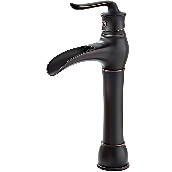 MYHB ORB Waterfall Bathroom Faucet for Vessel Sink Single Handle Lever Bowl Mixer Tap, Oil Rubbed Bronze-8009TH