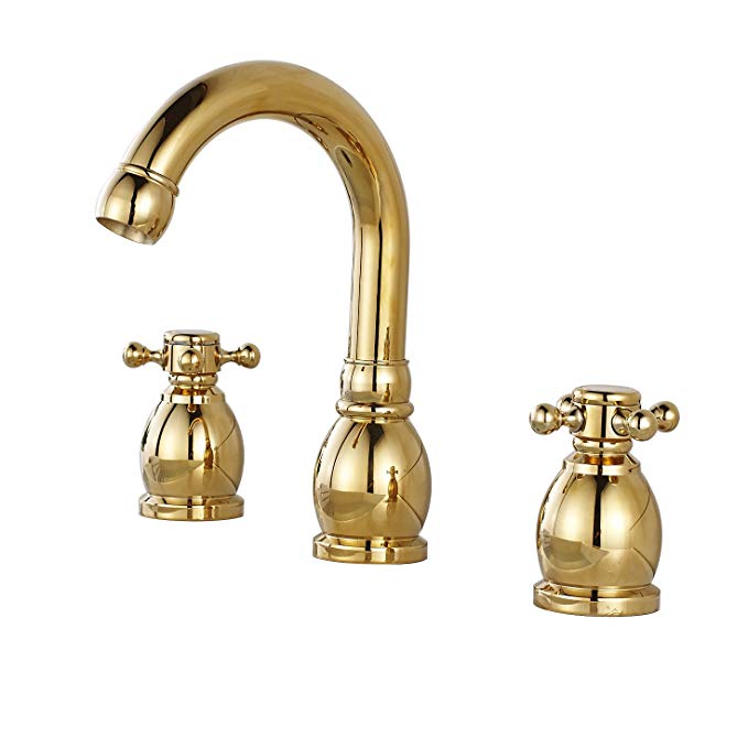 Rozin Bathroom Two Knobs Widespread Sink Faucet 3 Holes Vanity Basin Mixer Tap Gold Polished