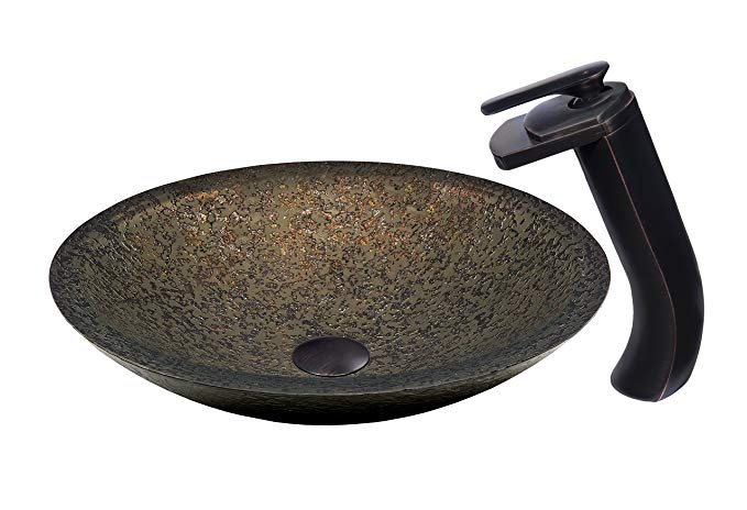 Novatto LAGHETTO Glass Vessel Bathroom Sink Set, Oil Rubbed Bronze