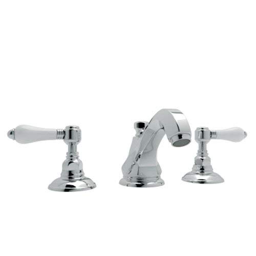 Rohl A1808LPAPC-2 Country Bath Low Lead Widespread Bathroom Faucet with Porcelain Lever Handles and Pop-Up Drain, Polished Chrome