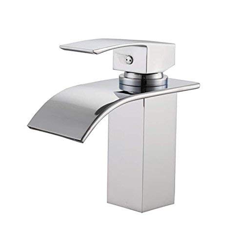 Sumerain S1216CW Single Handle Deck Mount Waterfall Bathroom Sink Faucet with Hoses, Chrome