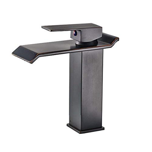 Oulantron Waterfall Spout Single Lever Bathroom Sink Faucet Oil Rubbed Deck Mount Basin Mixer Tap