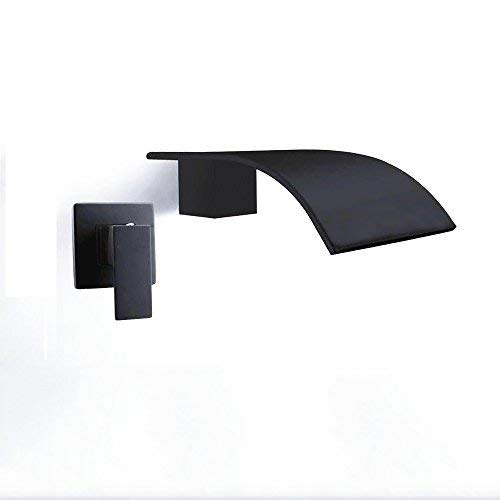 Homili Waterfall Bathroom Sink Faucet Matte Black Wall-Mount Basin Filler Single Handle