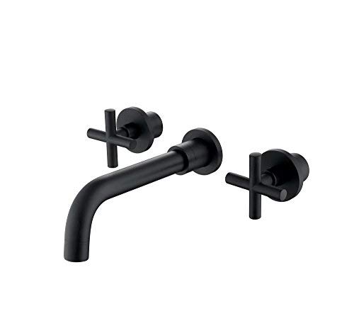 RBROHANT BF60002B Wall Mount Double Handle Bathroom Sink Faucet Matte Black Basin Mixer Tap