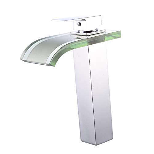 iFaucet LED Chrome Waterfall Bathroom Sink Faucet Water Flow Color Changing Led Faucet Lighting Vessel Faucet Centerset Widespread Modern Single Handle Single Hole Faucets Sprayer Lavatory Faucets Shower Mixer Taps Supply Lines Unique Designer Plumbi