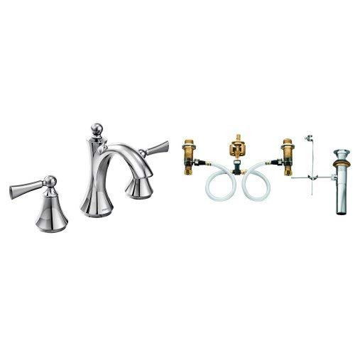 Moen T4520-9000 Wynford Polished Two-Handle High Arc Bathroom Faucet with Valve, Chrome