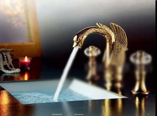 bathroom faucet Lavatory Faucet Vessel SinkThree-hole faucet swans crystal, gold hot and cold taps, Deluxe Continental faucet