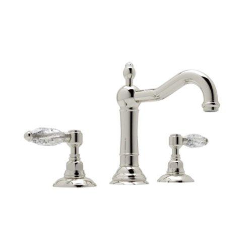 Rohl A1409LCPN-2 Country Bath Acqui Widespread Lavatory with Crystal Levers Pop-Up and Column Spout, Polished Nickel