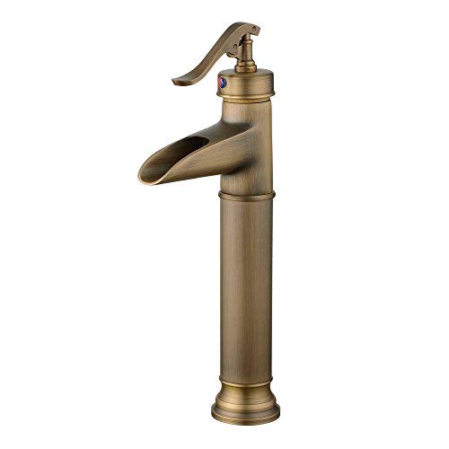 Hiendure Single Handle Centerset Bathroom Mixer Faucet for Vessel Sink, Antique Brass