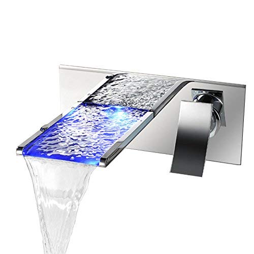 JinYuZe Modern LED Waterfall Bathroom Faucet Wall Mount Solid Brass Bath Sink Tub Filler, Polished Chrome Finished