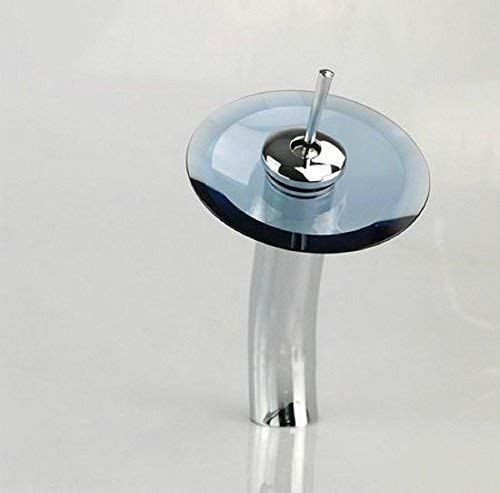 FLOTERA Modern Style Beautiful Single Handle Blue Circle Disk Waterfall Faucet for Bathroom Sinks