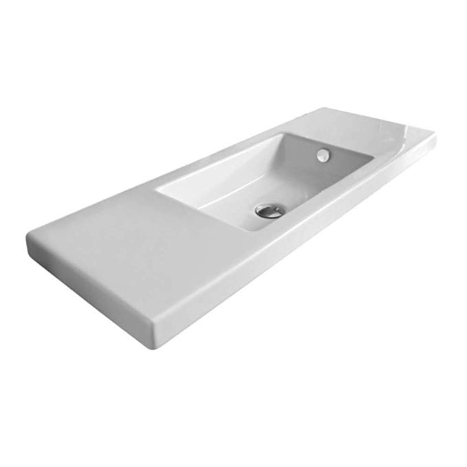 Tecla 3502011-No Hole-637509873561 Luxury Porcelain Wall Mounted Washbasin, White