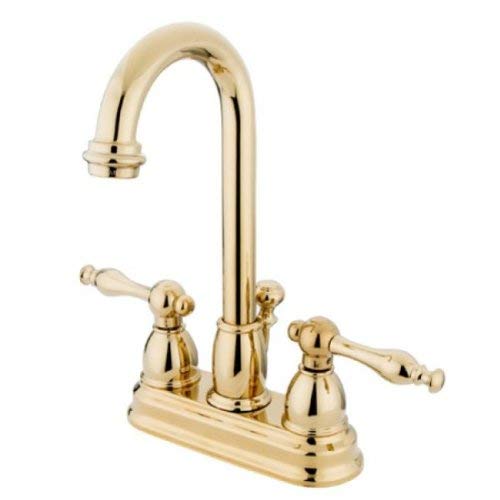 Kingston Brass KB3612NL Deck Mount Lavatory Faucet with Lever Handle and Pop-Up, Polished Brass