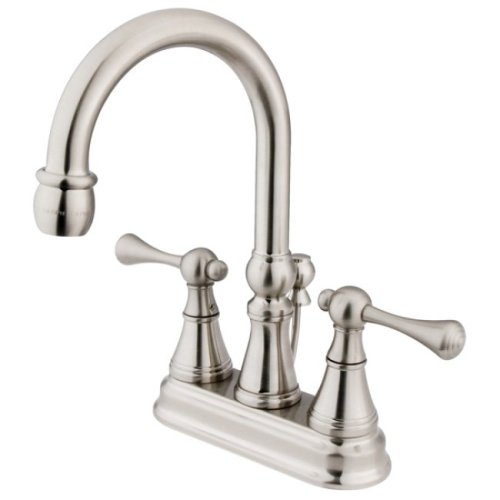 Kingston Brass KS2618BL Vintage 4-Inch Centerset Lavatory Faucet with Brass Pop-Up, Satin Nickel