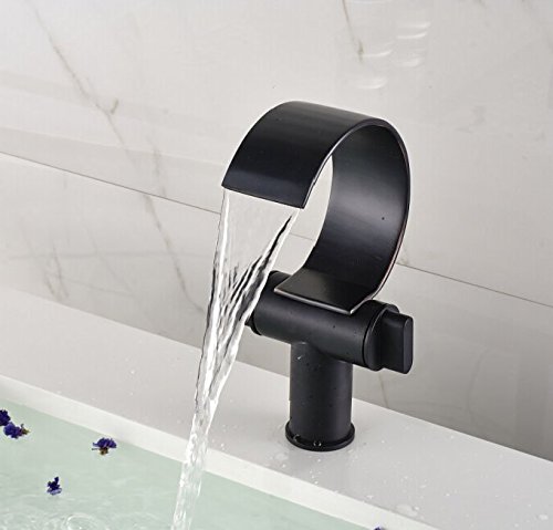 Oulantron Oil Rubbed Bronze Waterfall Curve Spout Bathroom Sink Faucet Two Knobs Basin Mixer Tap